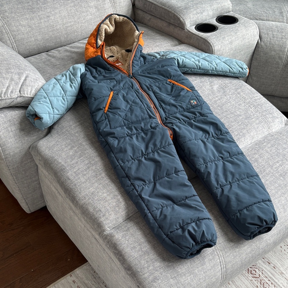 Next Kids One Piece in Blue and Orange snowsuit.